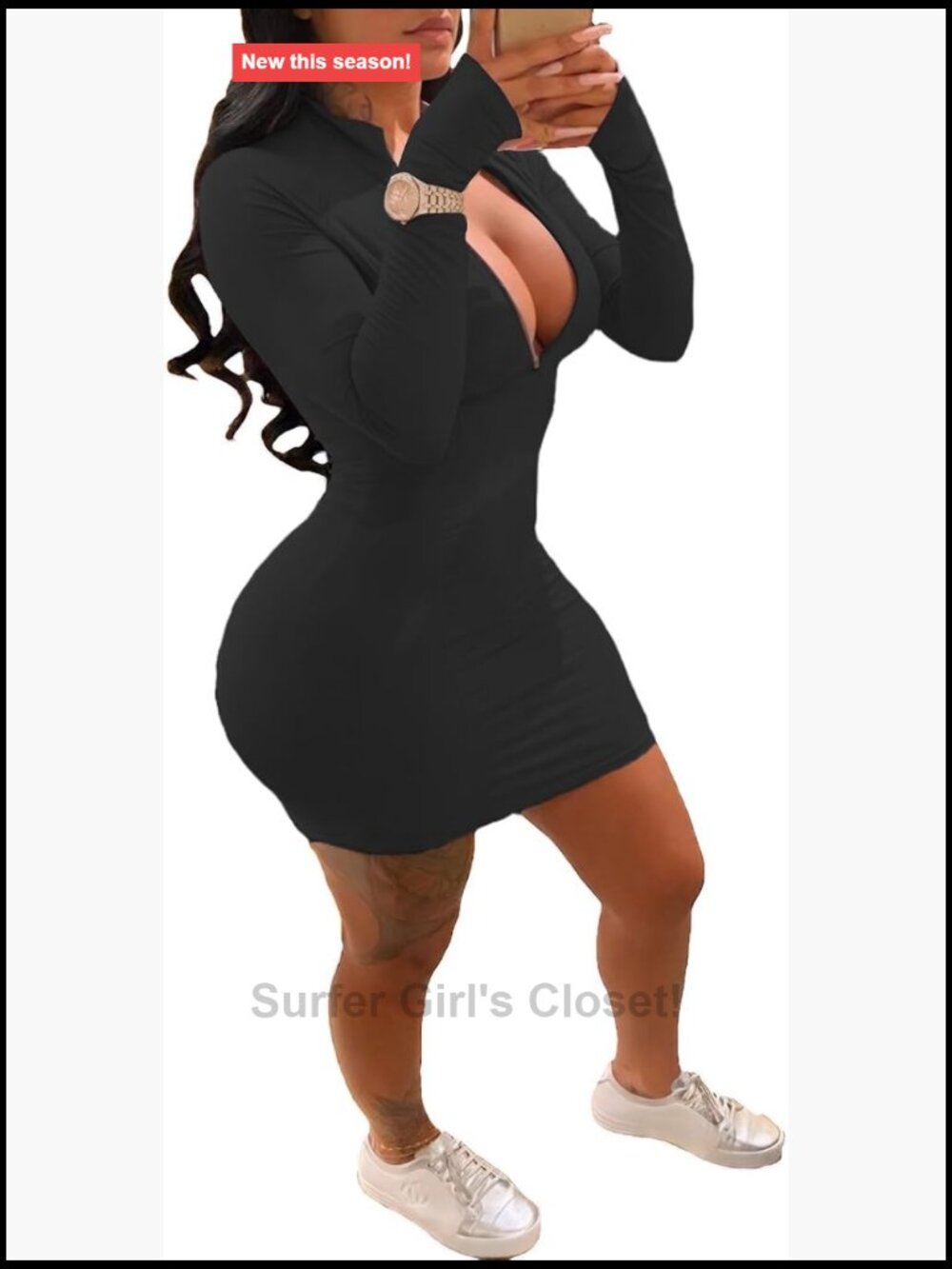 Front Zipper Bodycon Dress Long Sleeve Club Party Mini